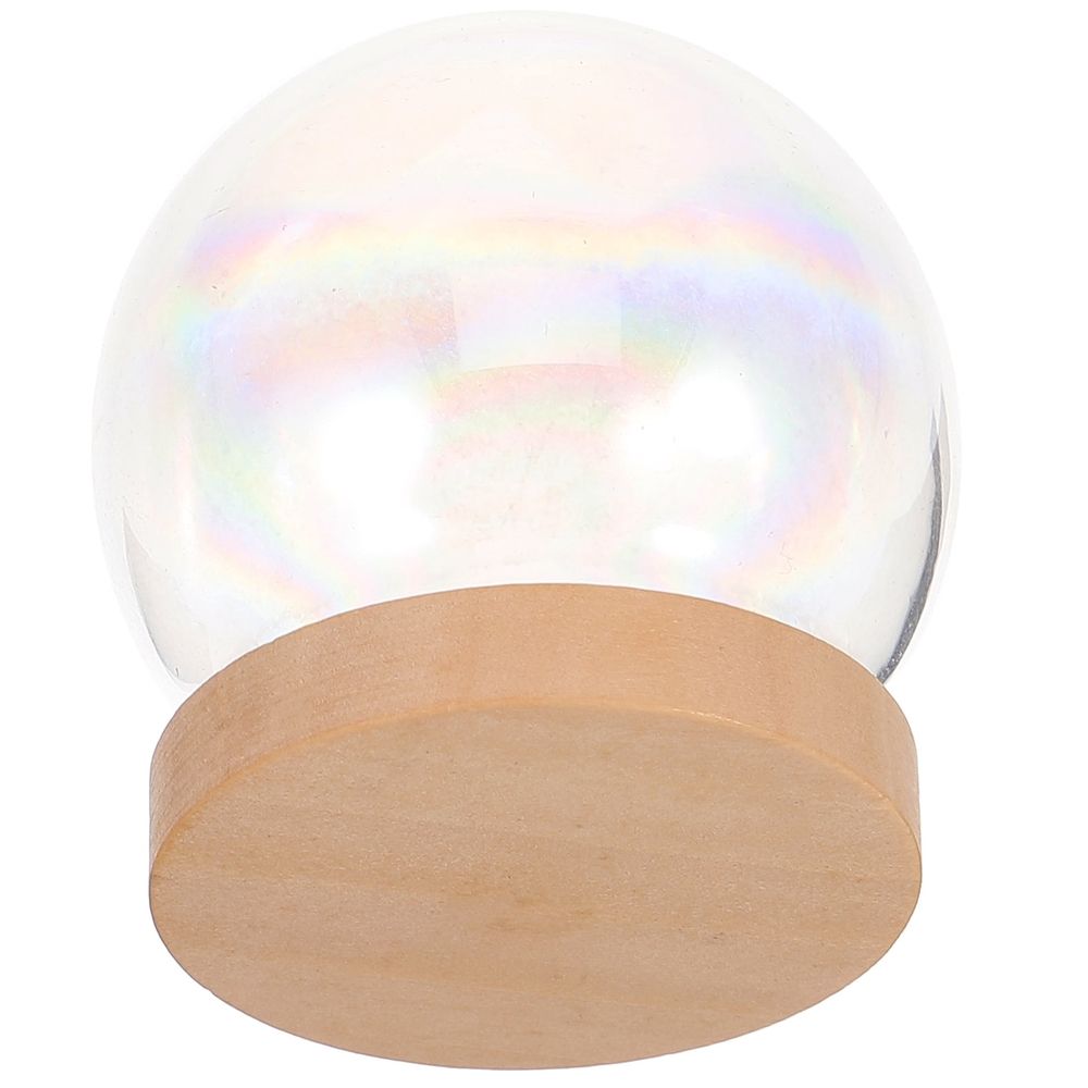 Flower Glass Cover Decor Glass Dome Transparent Wood 1 Set