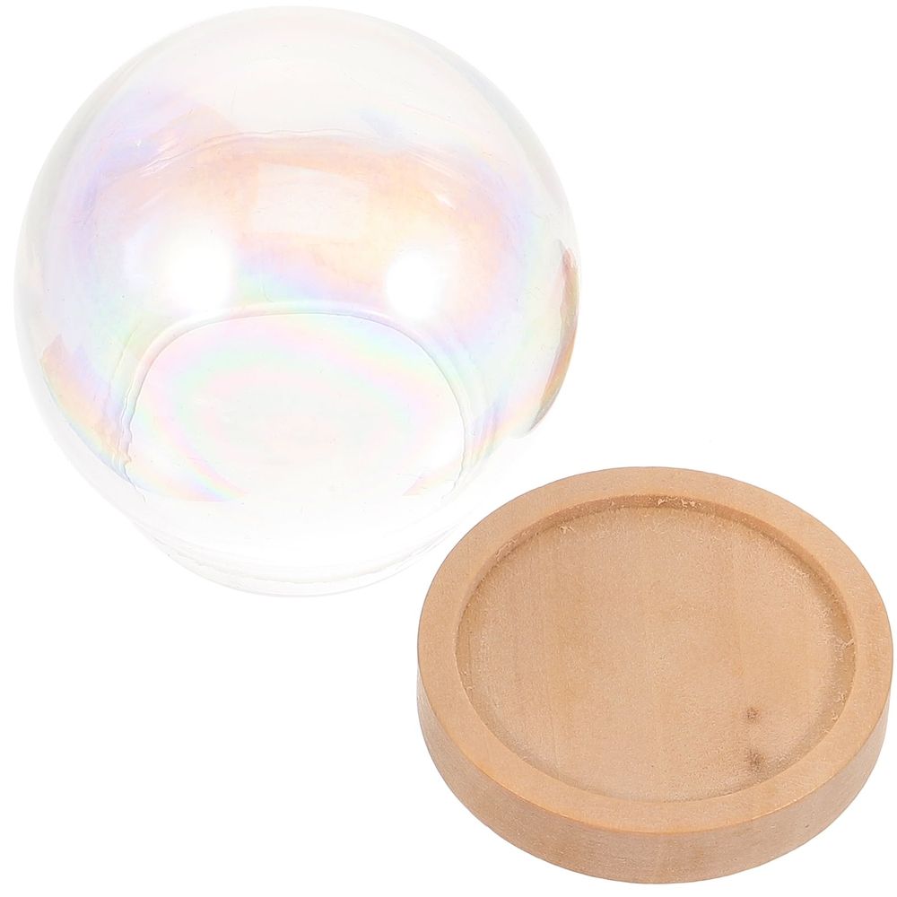 Flower Glass Cover Decor Glass Dome Transparent Wood 1 Set