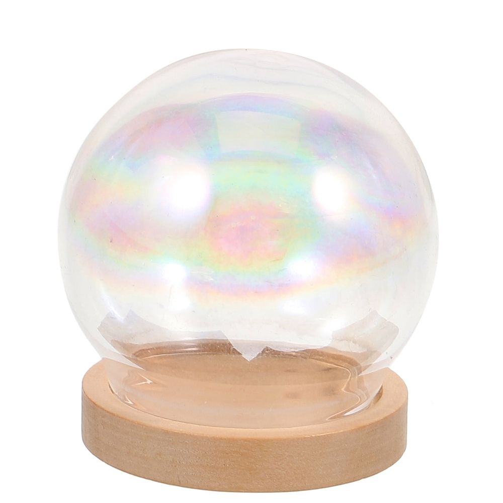 Flower Glass Cover Decor Glass Dome Transparent Wood 1 Set