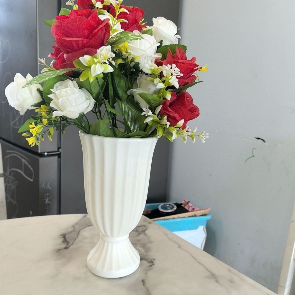 French Style Tall Flower Pot for Home Dining Table and Living Room, High End Ceramic Orchid Vase for Decoration, Trendy Planter for Entryway, Cream White Large