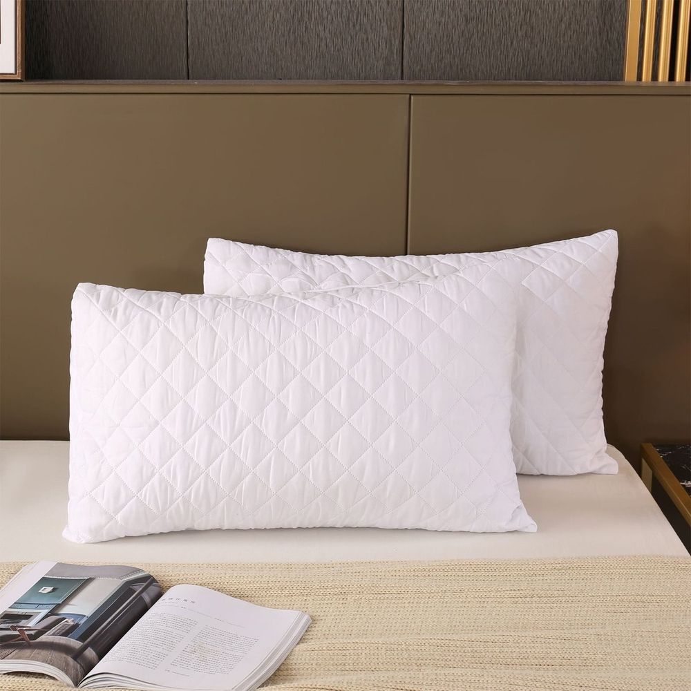 Soft Pillow Protectors, Standard Size, Breathable Skin-Friendly Cotton Pillow Covers, Waterproof & Stainproof Pillows Protectors, Machine Washable