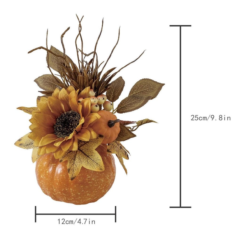 Halloween Foam Pumpkin Ornament - Fall Home Decor with Maple Leaf and Sunflower Accents, Lightweight Durable Tabletop Decor, Seasonal Indoor Decoration for Shelves Desks