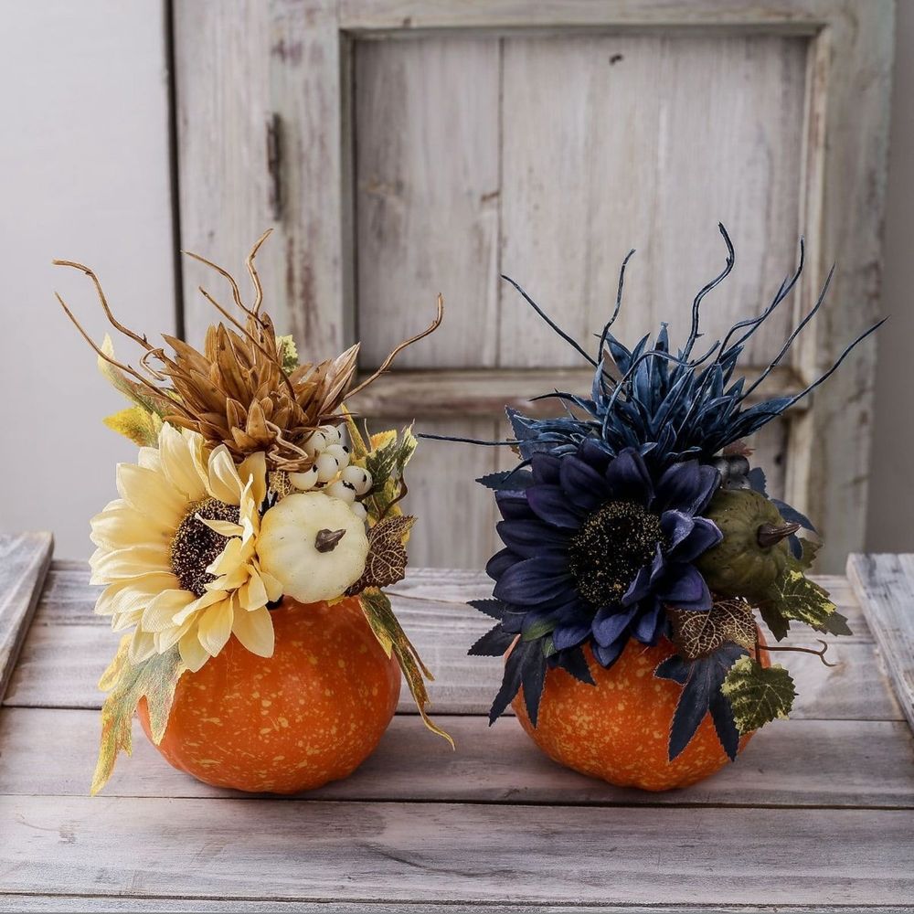 Halloween Foam Pumpkin Ornament - Fall Home Decor with Maple Leaf and Sunflower Accents, Lightweight Durable Tabletop Decor, Seasonal Indoor Decoration for Shelves Desks