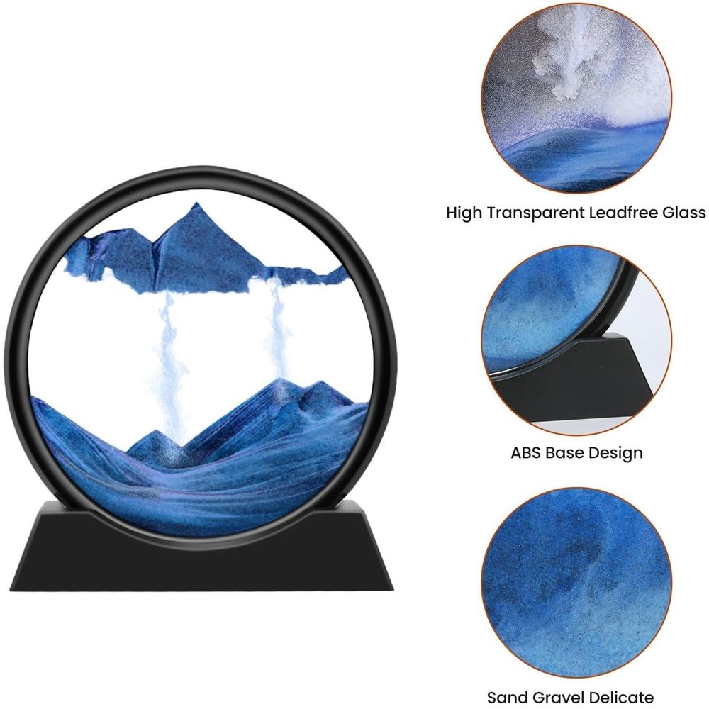 3D Dynamic Sand Art Liquid Motion,Moving Sand Art Picture in Round Glass Frame,Deep Sea Sandscape in Motion Display,Flowing Sand Painting for Relaxing Desk,Decor,MeditationStress Relief