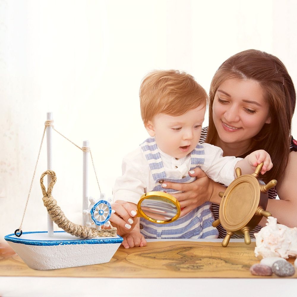 Nautical Wooden Ornament Set, Features Retro Beach and Sailboat Designs, Perfect as Kitchen, Bathroom, or Office Centerpiece, Great for Themed Nautical Party Decorations and Table Settings