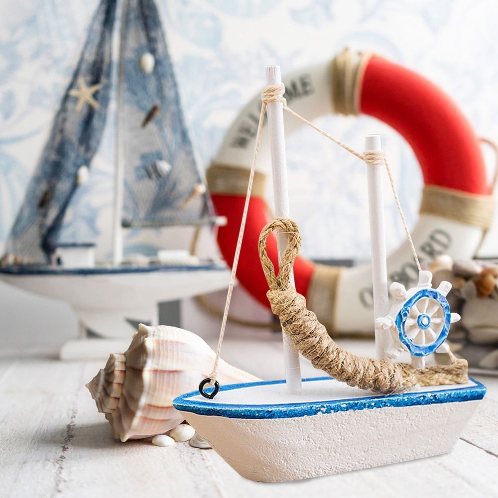 Nautical Wooden Ornament Set, Features Retro Beach and Sailboat Designs, Perfect as Kitchen, Bathroom, or Office Centerpiece, Great for Themed Nautical Party Decorations and Table Settings