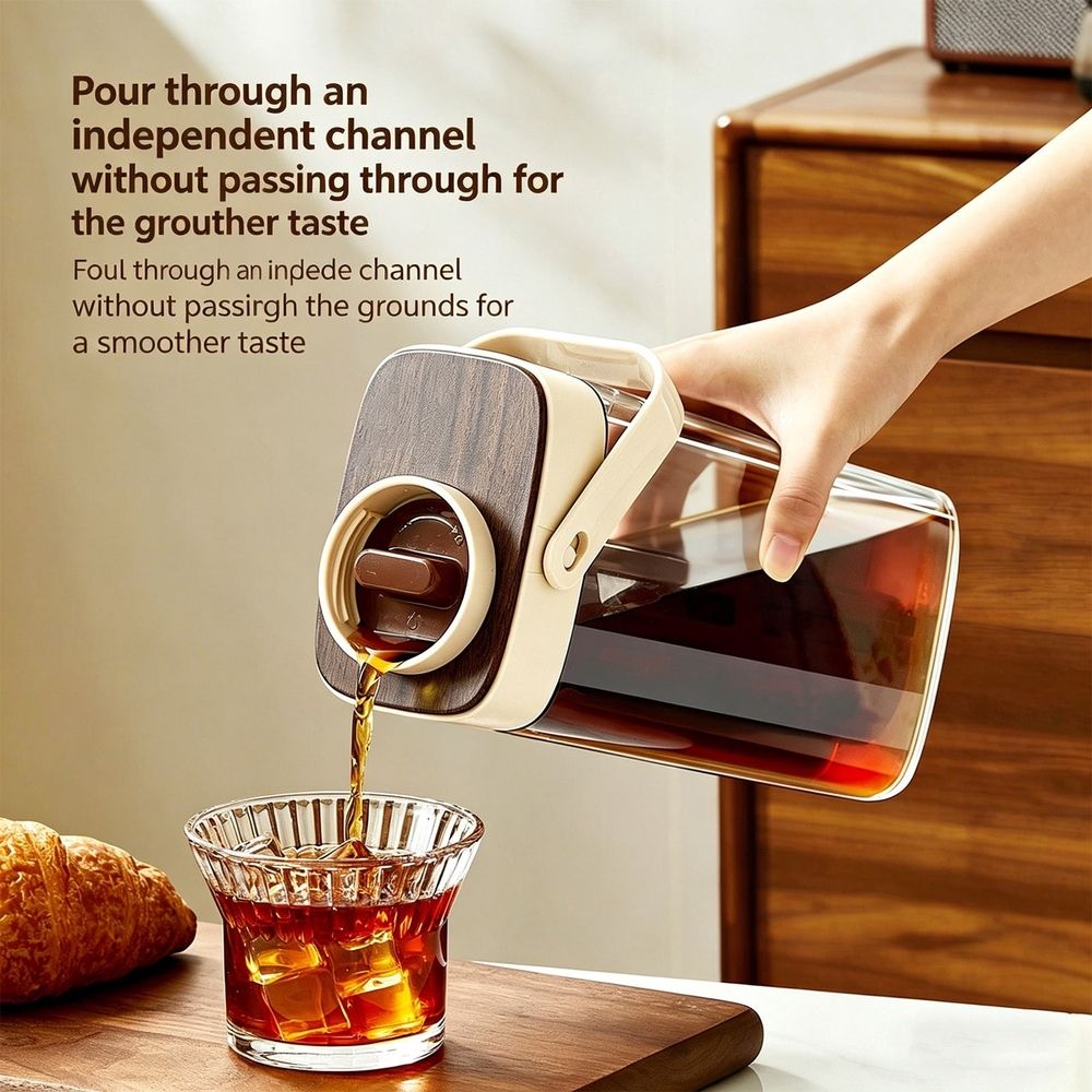 Cold Brew Coffee Maker, 1000ml Iced Coffee Pitcher with 350-Mesh Filter, Leakproof Cold Brew Pitcher for Fridge, Tea and Fruit Infusions