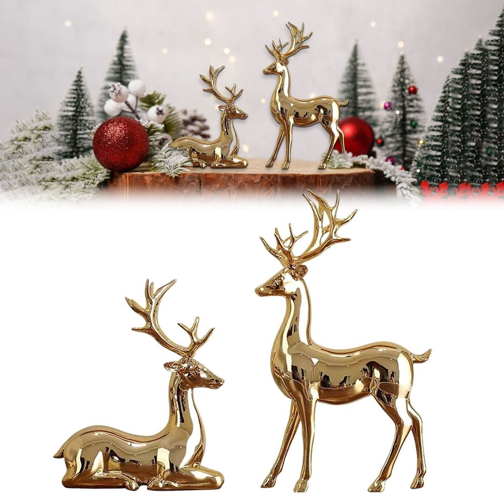 Christmas Deer Pure Copper Heavy Reindeer Ornaments for Home Decor Accents Living Room Office Bookself Tabletop Mantle Christmas Decoration