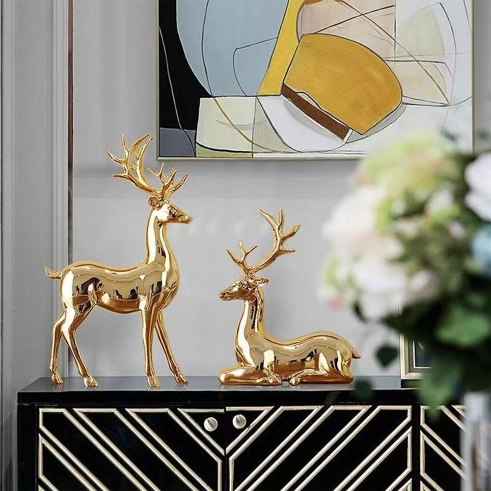 Christmas Deer Pure Copper Heavy Reindeer Ornaments for Home Decor Accents Living Room Office Bookself Tabletop Mantle Christmas Decoration