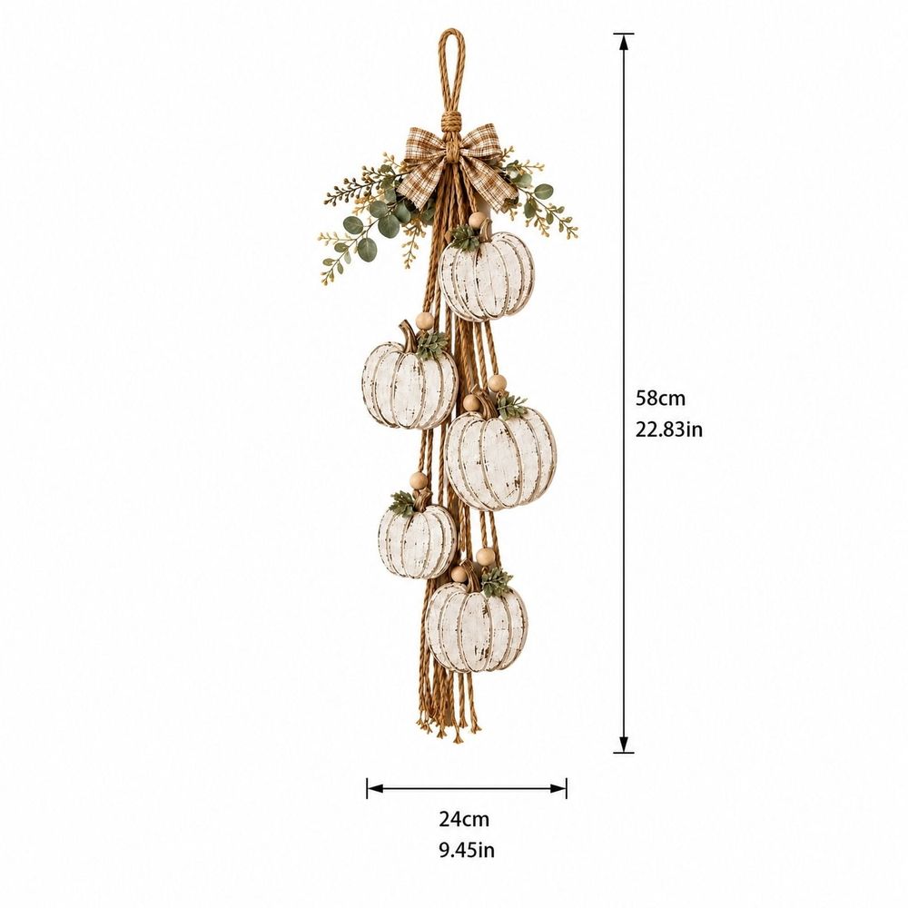 Hanging Pumpkin Wall Decor, 3D White Wooden Pumpkin Wall Hanging with Eucalyptus & Bow, Fall Halloween Seasonal Home Decoration, Rustic Farmhouse Wall Art for Living Room Entryway Indoor Decor