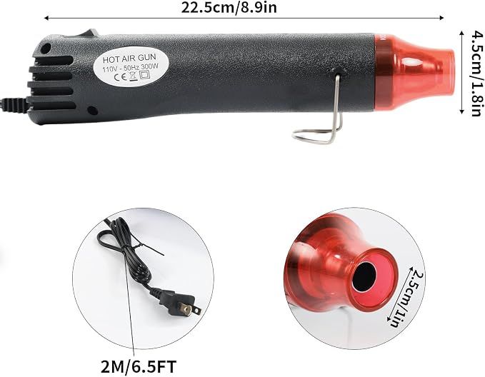 Black 110V 300W Mini Heat Gun, Portable Hot Air Gun with Stand for Shrinking Wrap, Embossing and Paint Drying