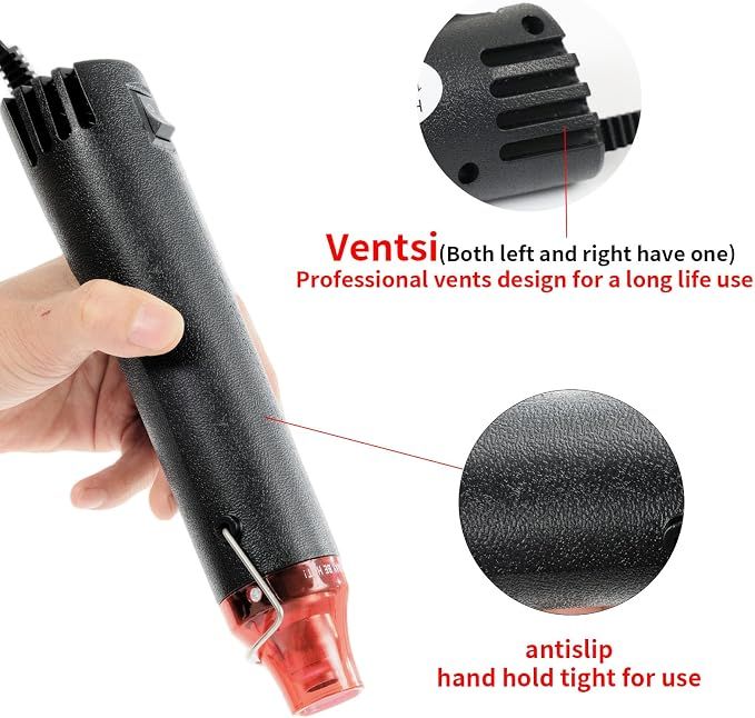 Black 110V 300W Mini Heat Gun, Portable Hot Air Gun with Stand for Shrinking Wrap, Embossing and Paint Drying