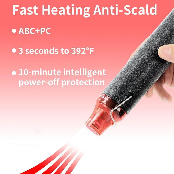 Black 110V 300W Mini Heat Gun, Portable Hot Air Gun with Stand for Shrinking Wrap, Embossing and Paint Drying