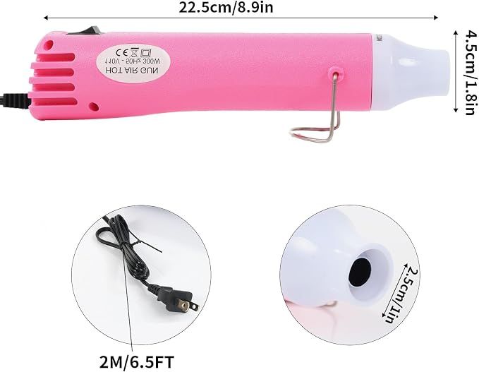 Pink 110V 300W Mini Heat Gun, Portable Hot Air Gun with Stand for Shrinking Wrap, Embossing and Paint Drying