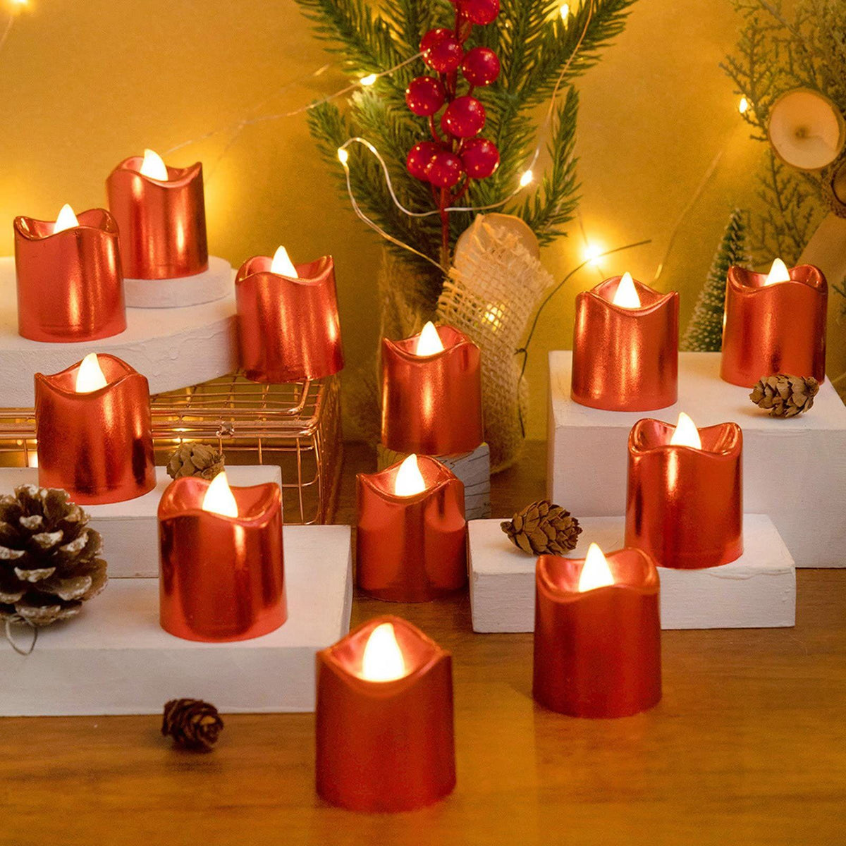 24 PCS LED Tea Lights Candles Battery Operated Flameless Flickering Candles Votive Candles for Wedding Table Festival Halloween