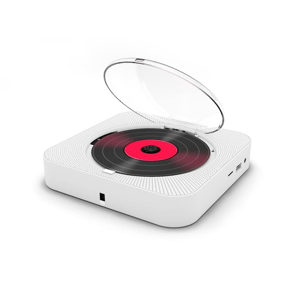 （white）Bluetooth Portable Home CD Music Player with Remote Control, Timer, Built-in Speakers and LED Display - FM Radio