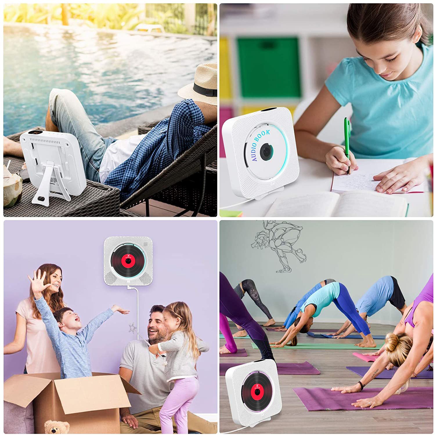 （white）Bluetooth Portable Home CD Music Player with Remote Control, Timer, Built-in Speakers and LED Display - FM Radio