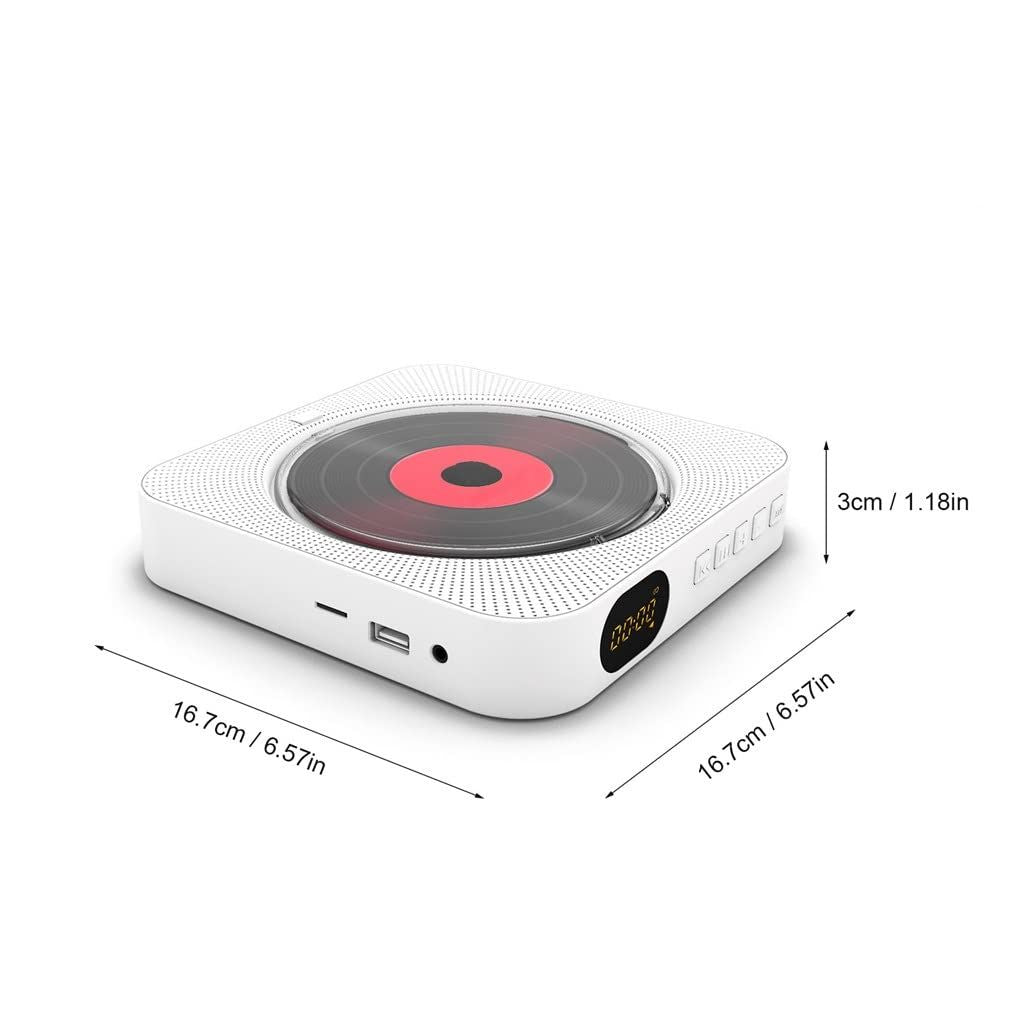（white）Bluetooth Portable Home CD Music Player with Remote Control, Timer, Built-in Speakers and LED Display - FM Radio