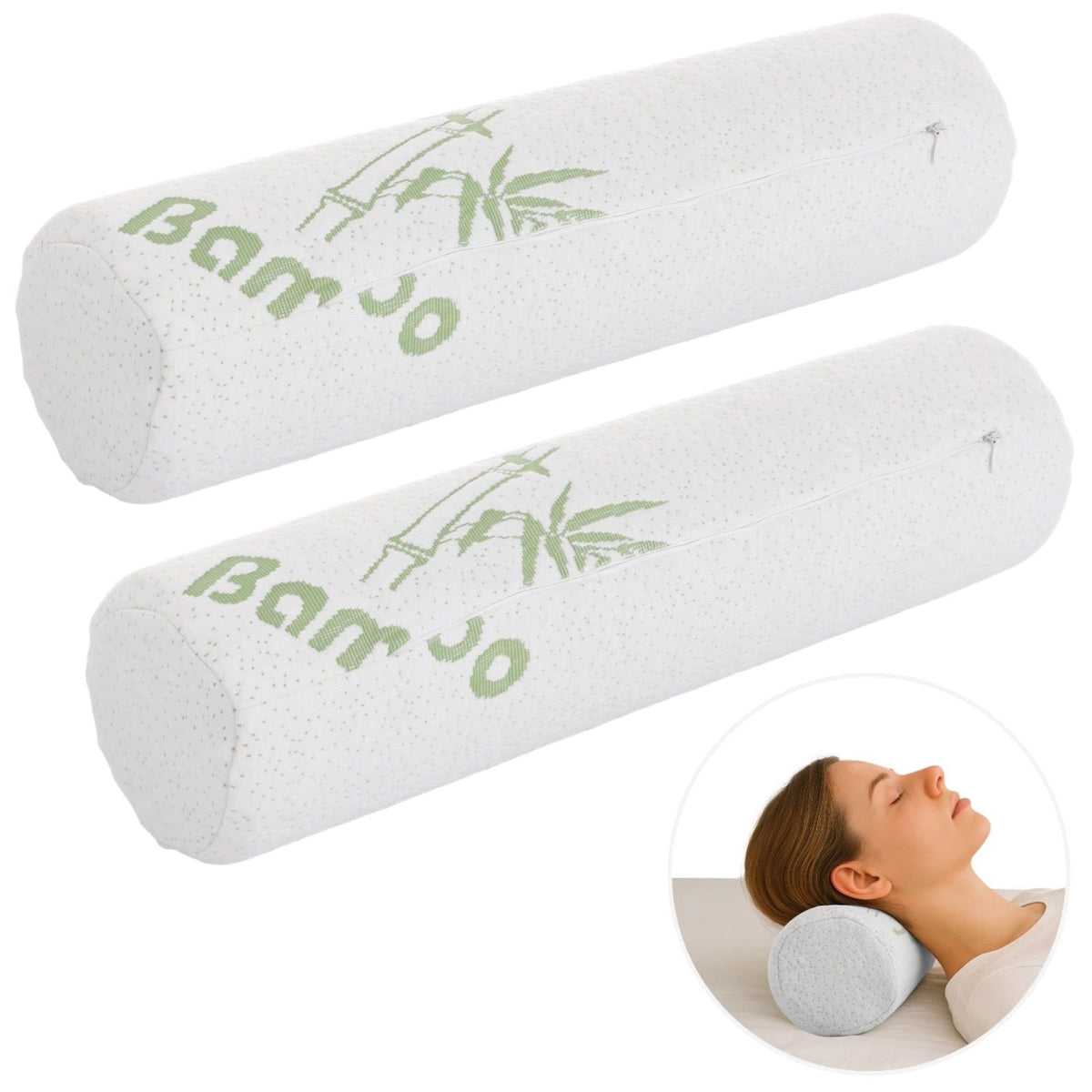 2 PCS Memory Foam Bolster Pillow, 17.7" x 4.3", Lumbar Support Roll, Breathable Cover, Versatile for Back, Neck, Waist, Office Chair, Home, Travel, Long Sitting Comfort