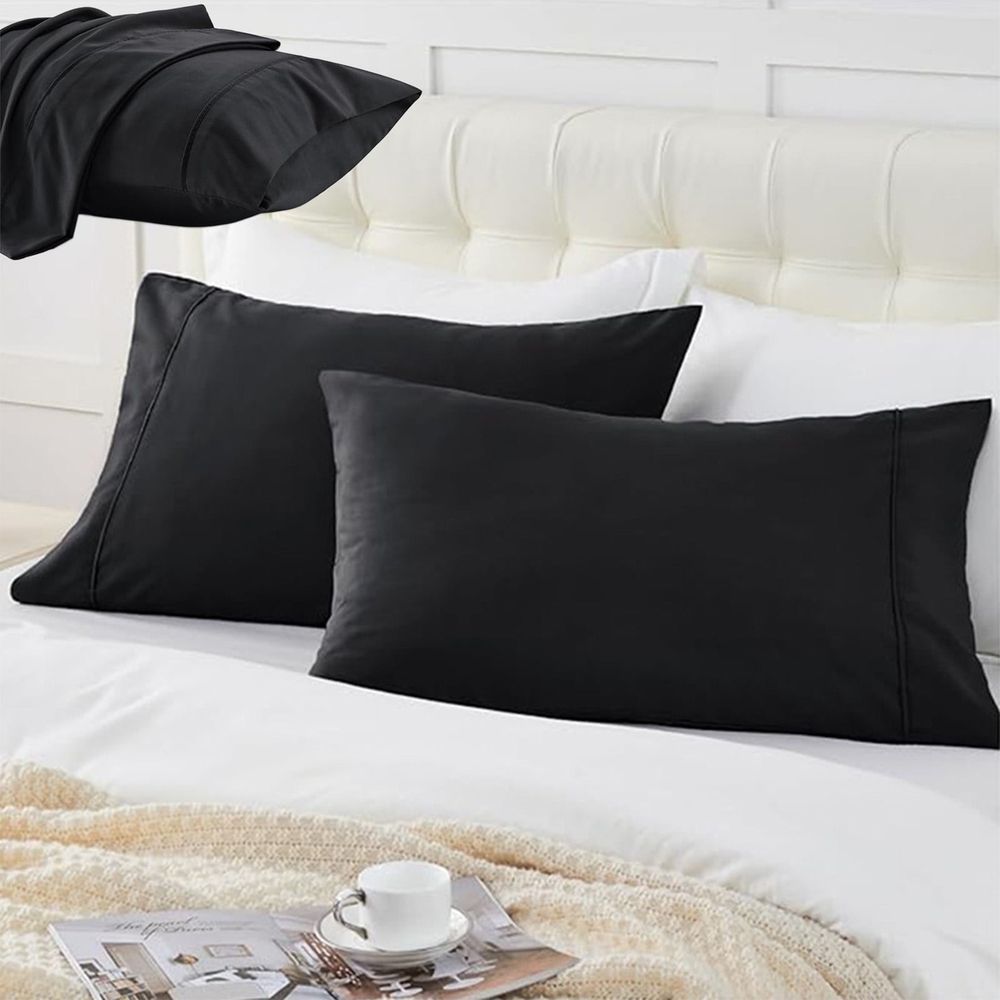 Pillow Cases 20"x25.9" - Lightweight, Super Soft Easy Care Microfiber Pillowcase, Breathable Wrinkle-Free Pillow Covers with Envelope Closure(Black)