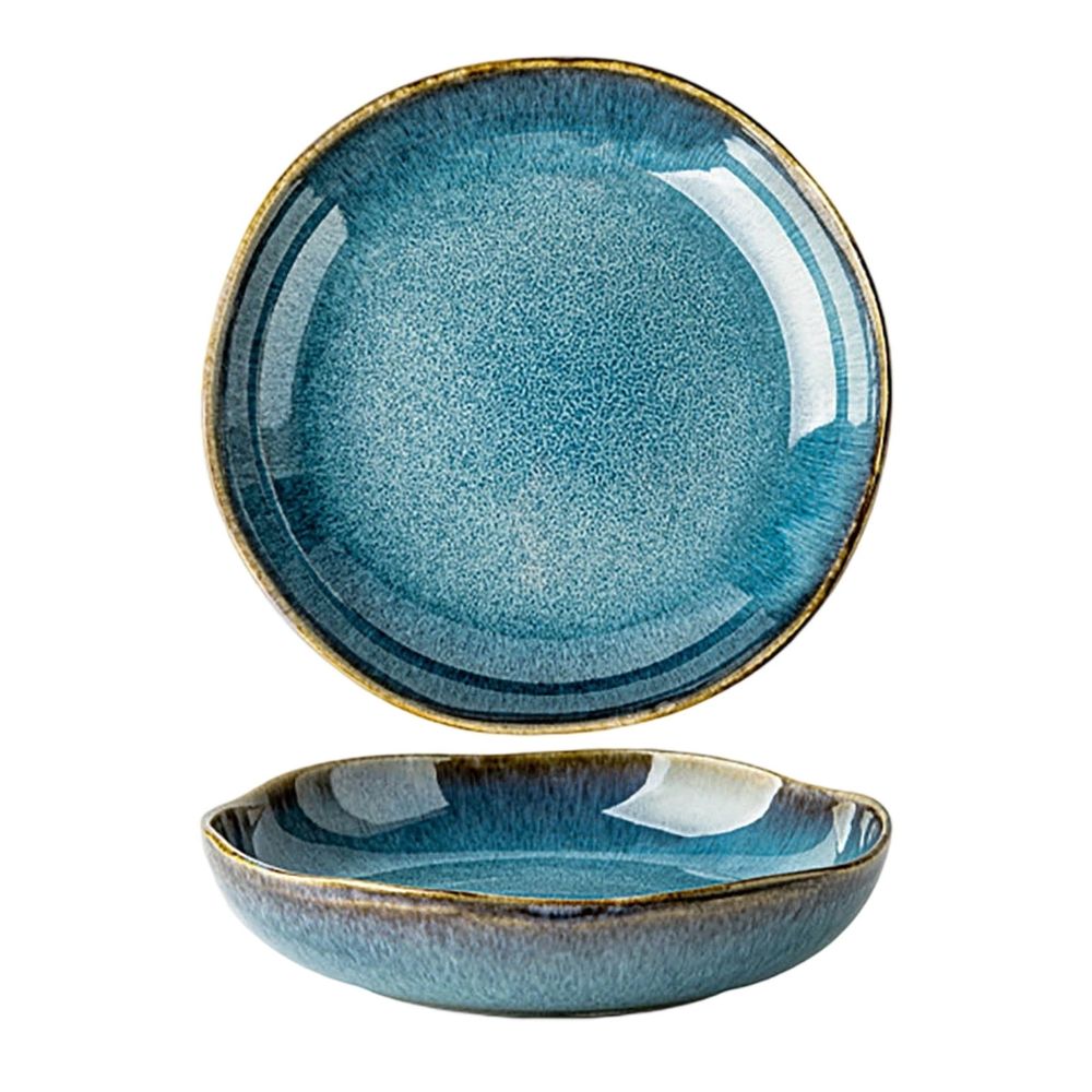 Blue Pottery Key Bowl, Decorative Ceramic Porcelain Trinket Dish, Versatile Candy Salad Bowl For Entryway Bedroom Home Decor Gift, Blue Glaze