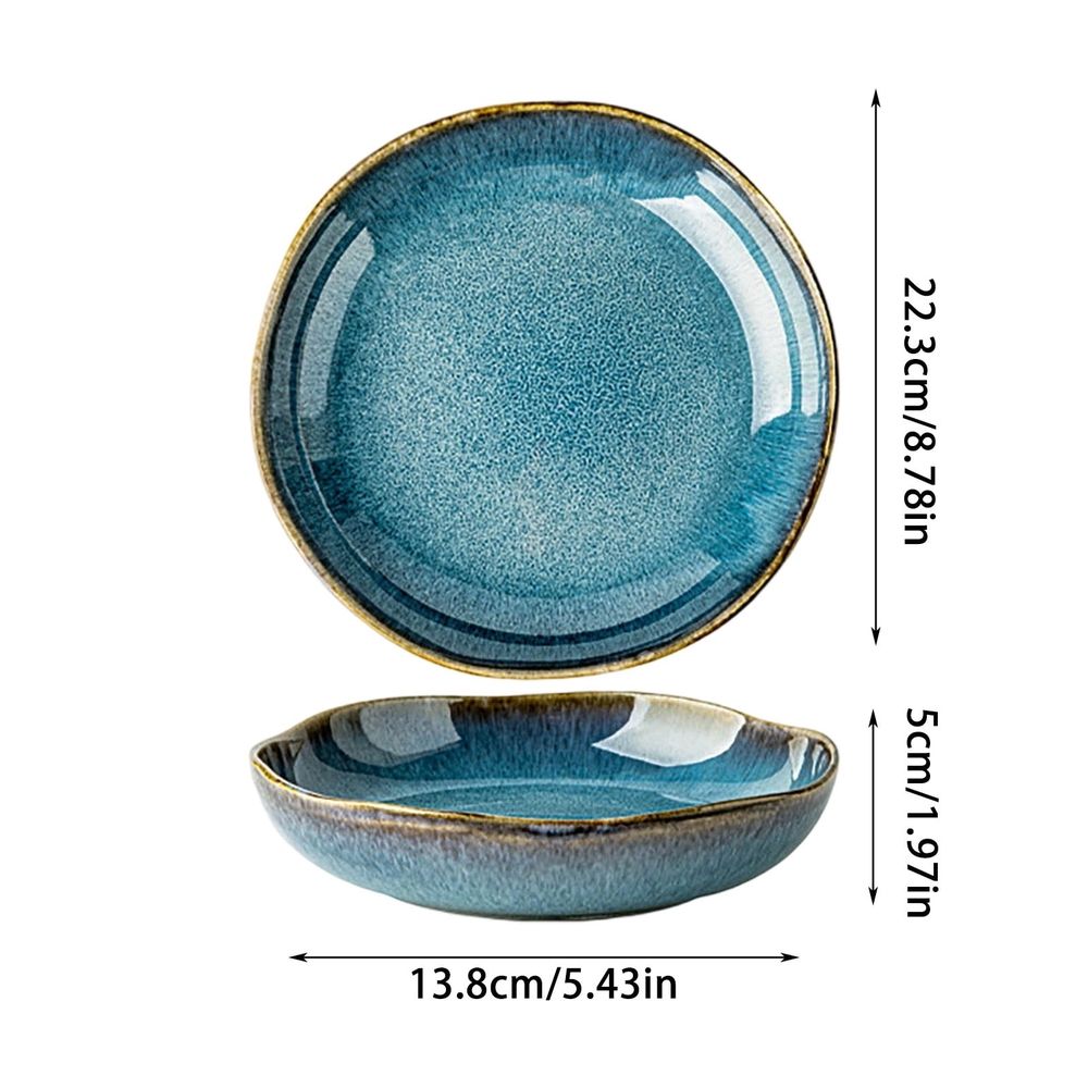 Blue Pottery Key Bowl, Decorative Ceramic Porcelain Trinket Dish, Versatile Candy Salad Bowl For Entryway Bedroom Home Decor Gift, Blue Glaze