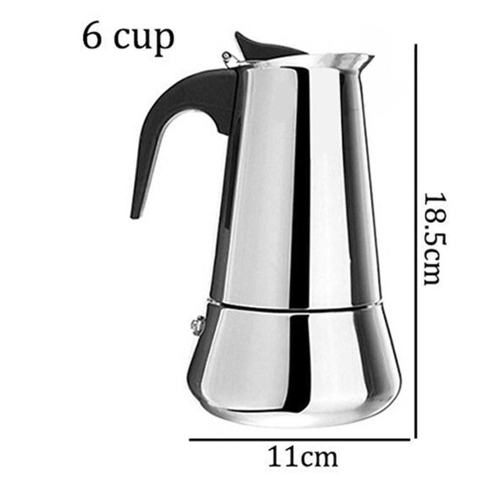 6 Cup Stovetop Espresso Maker Stainless Steel Moka Pot Stove Top Percolator Italian Coffee Makers Capable Mocha Greca Machine Cafe Classic Induction Cookers for Home And Camping
