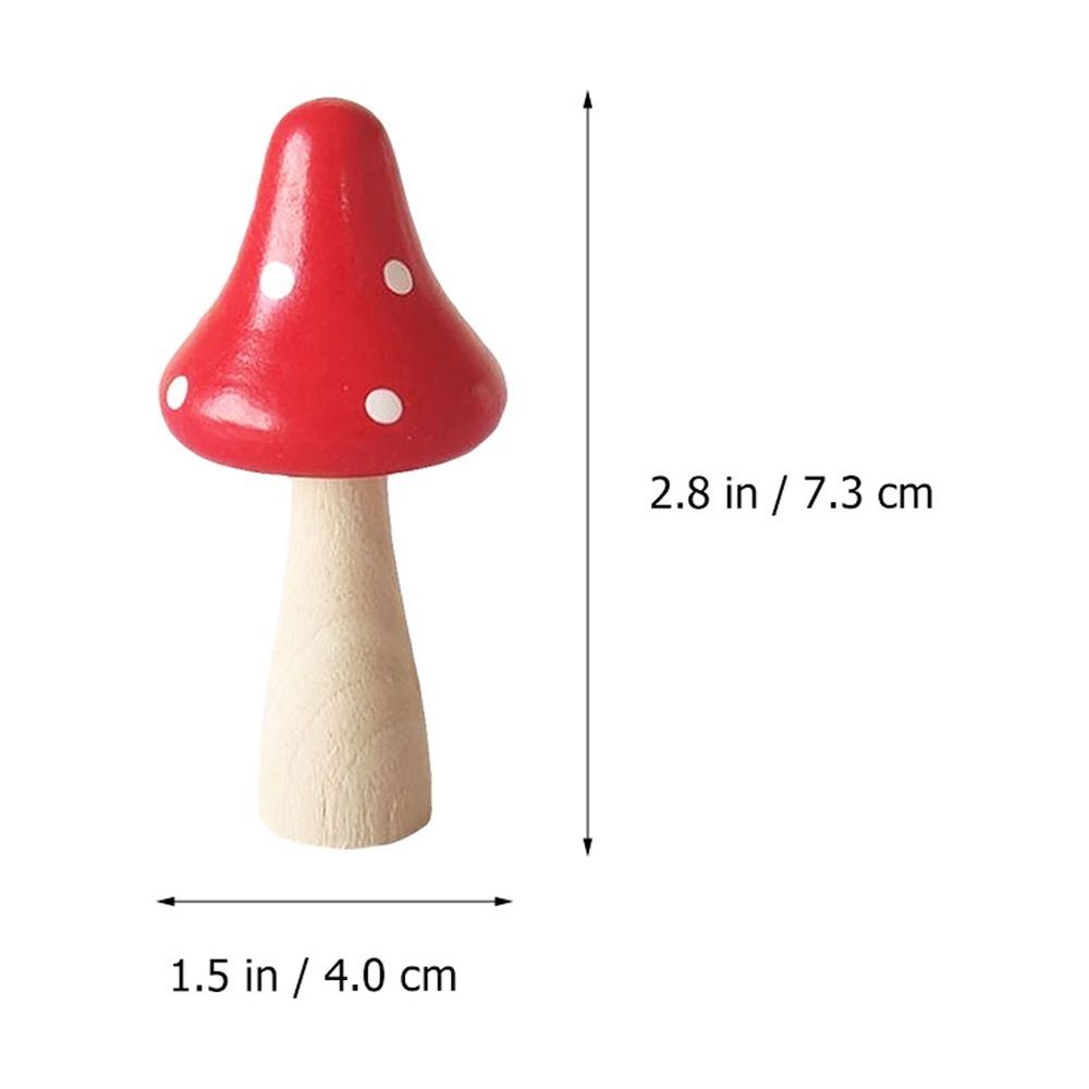 Set of 10 Red Wooden Mushroom Figurines for Landscaping and Bookshelf Decorative Accents