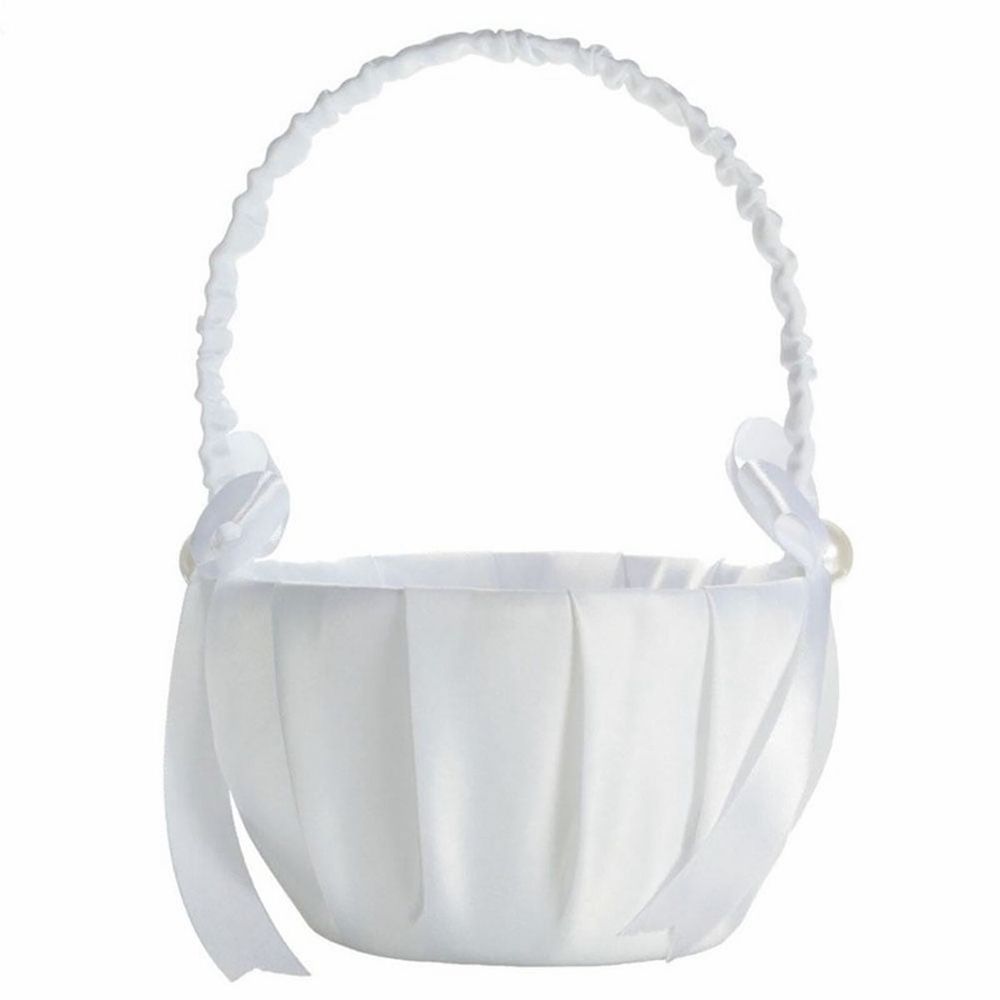 1*Flower Basket . Elegant White Satin Bowknot Pearl Flower Girl Basket for Weddings Bridal Showers and Special Events a of Class and Romance To Your