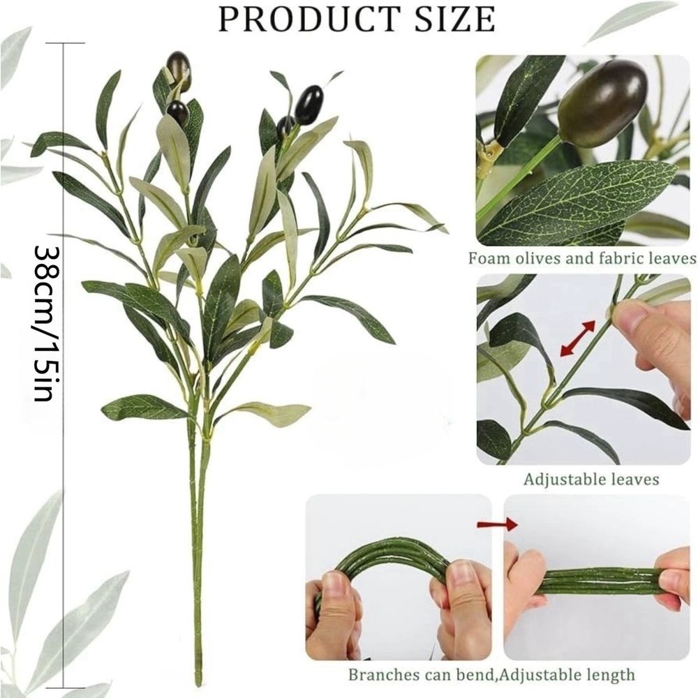 1 Artificial Flower*5 Olive Branches for Vases Artificial Olive Tree Plant Greenery Stems 15" Plants for Home Outdoor Decor Aesthetic (Vase Not Included)