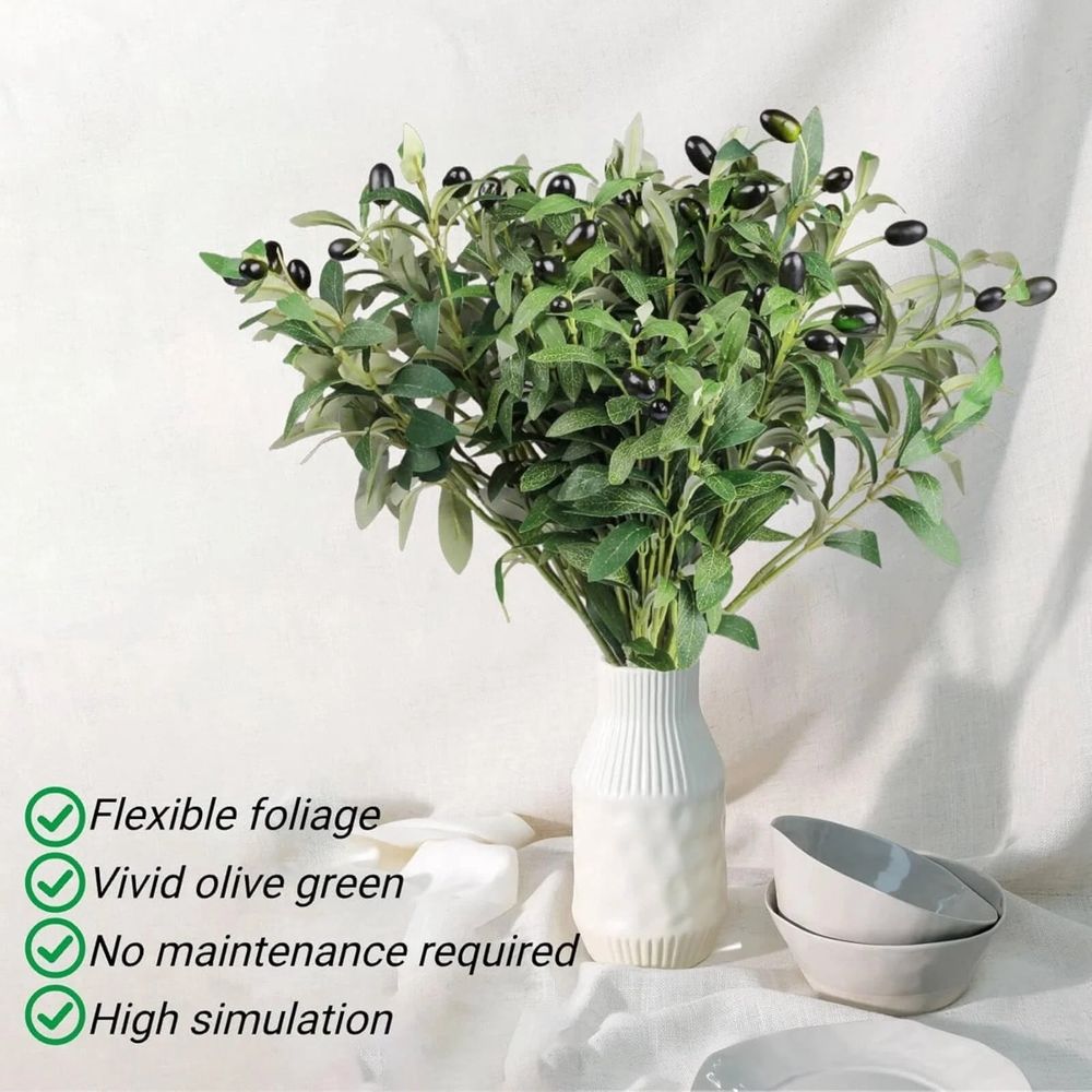 1 Artificial Flower*5 Olive Branches for Vases Artificial Olive Tree Plant Greenery Stems 15" Plants for Home Outdoor Decor Aesthetic (Vase Not Included)