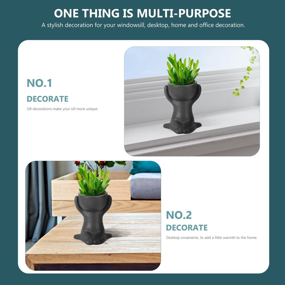 Human Shape Ceramic Flower Pot Black 1PC For Planting Decorative Home Use