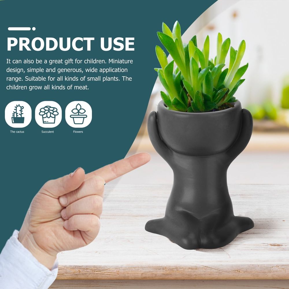 Human Shape Ceramic Flower Pot Black 1PC For Planting Decorative Home Use