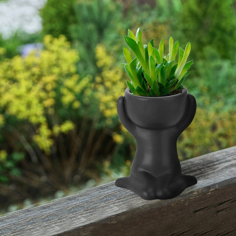 Human Shape Ceramic Flower Pot Black 1PC For Planting Decorative Home Use