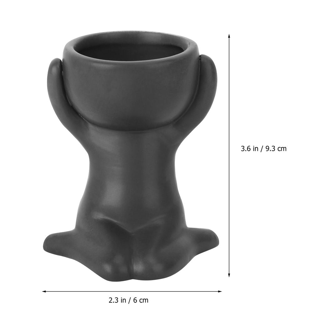 Human Shape Ceramic Flower Pot Black 1PC For Planting Decorative Home Use