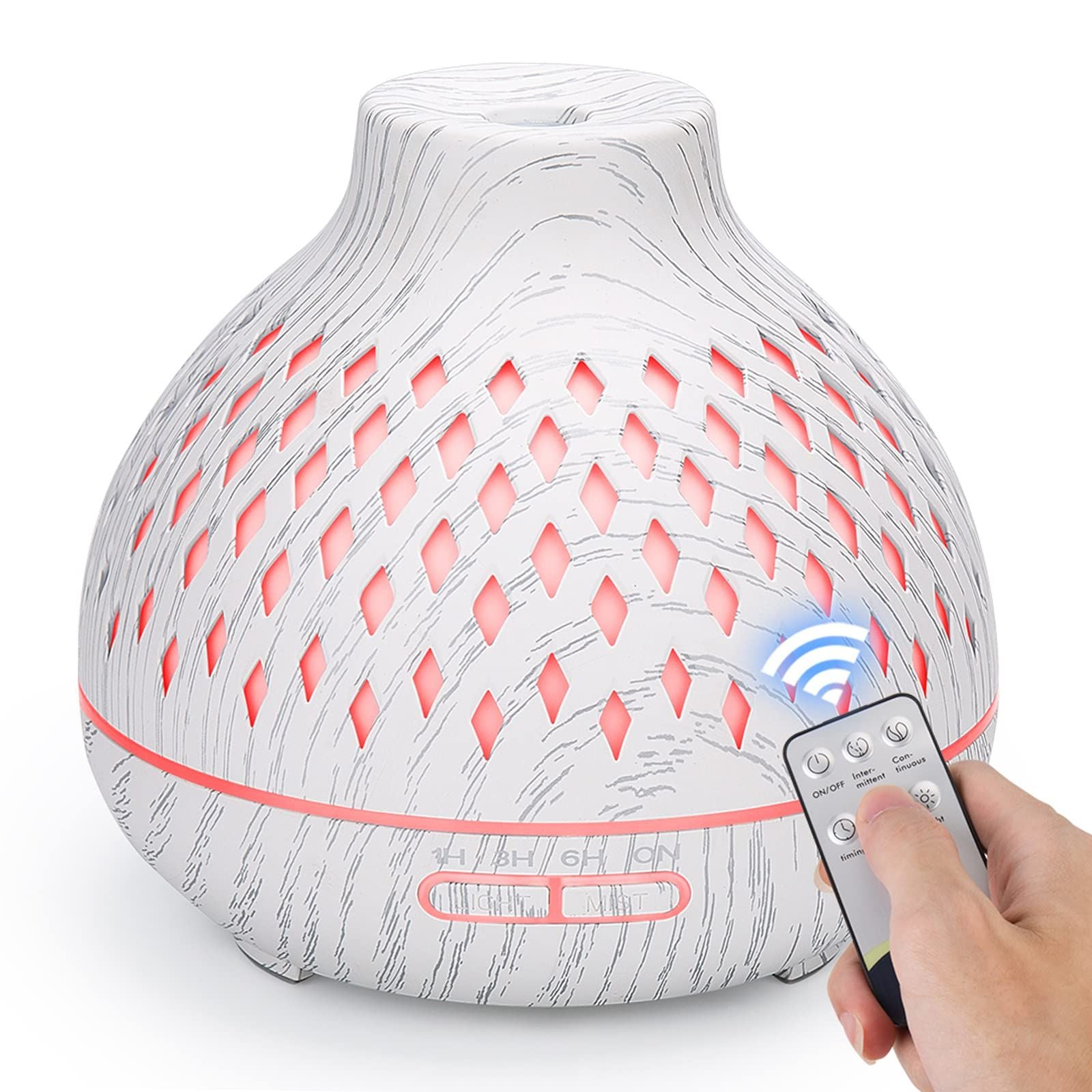 Diffusers for Essential Oils Large Room, 400ml Wood Grain Aromatherapy Oil Diffuser with Timed Mode, 7 Colors Night Light (White)