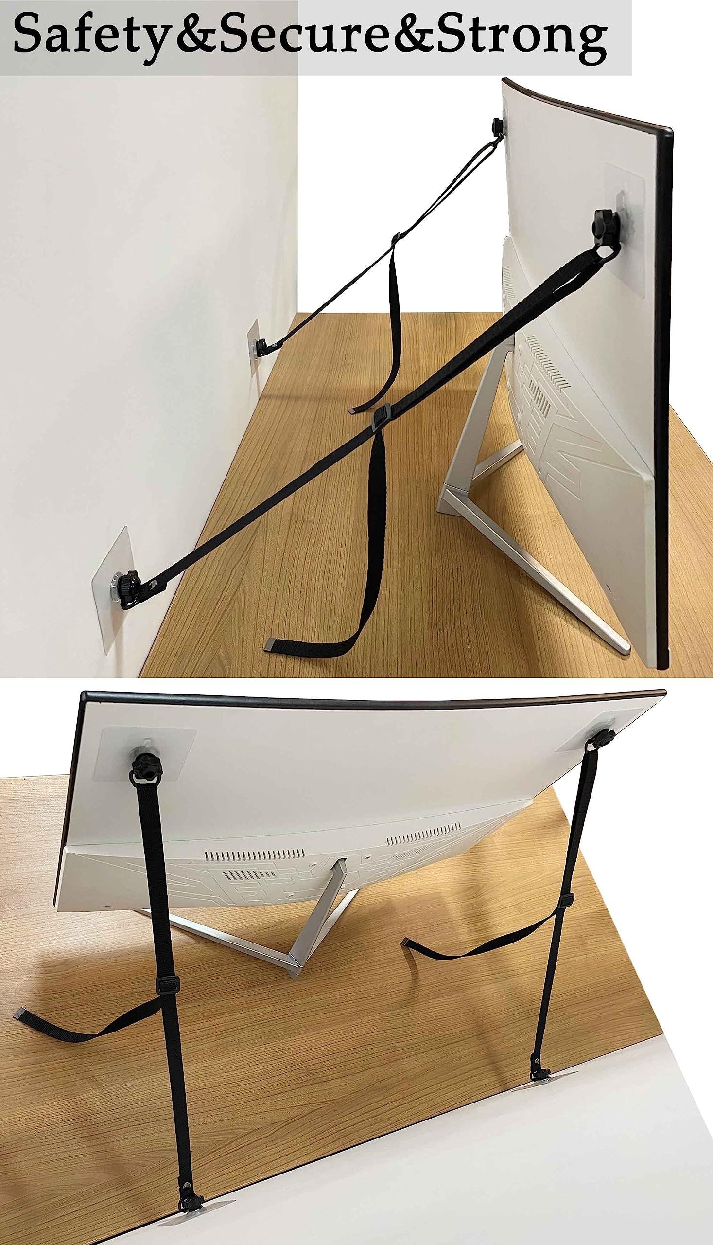2 Pack Adjustable TV Safety Straps, No-Drill Adhesive Anti-Tip Furniture Anchors for Baby Proofing, Flat Screens Fix to Wall