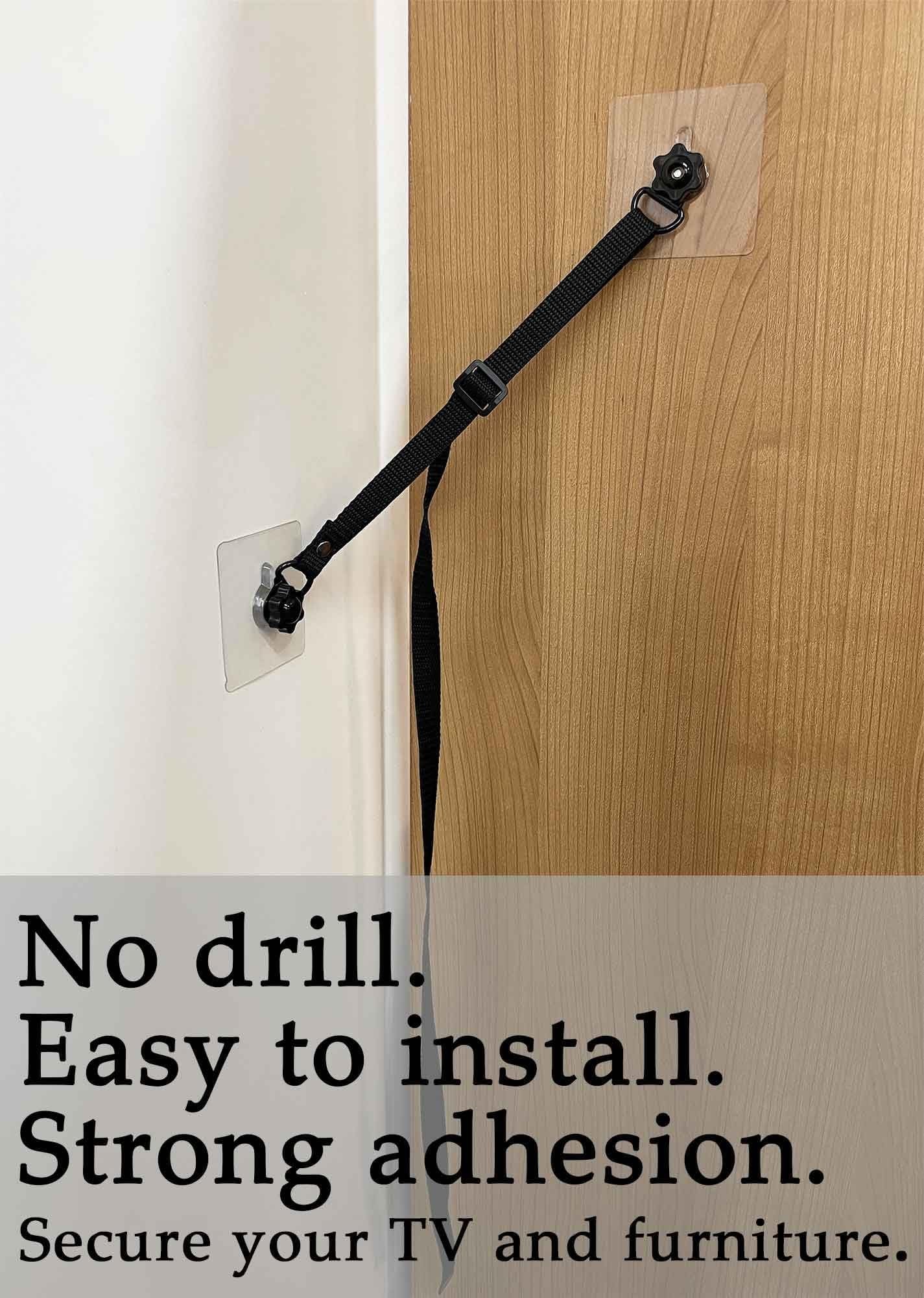 2 Pack Adjustable TV Safety Straps, No-Drill Adhesive Anti-Tip Furniture Anchors for Baby Proofing, Flat Screens Fix to Wall