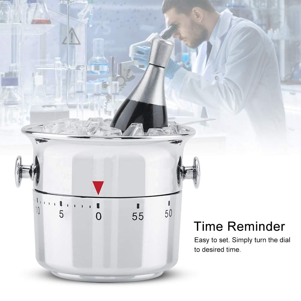 Kitchen Timer, 60 Minutes Ice Bucket Shaped Stainless Steel Mechanical Wind-Up Timer Time Reminder for Kitchen Baking, Offices