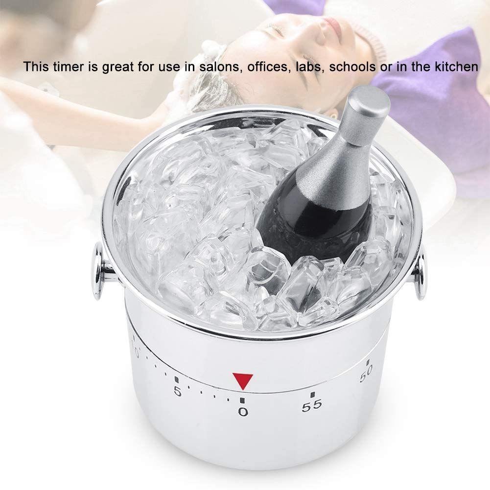Kitchen Timer, 60 Minutes Ice Bucket Shaped Stainless Steel Mechanical Wind-Up Timer Time Reminder for Kitchen Baking, Offices