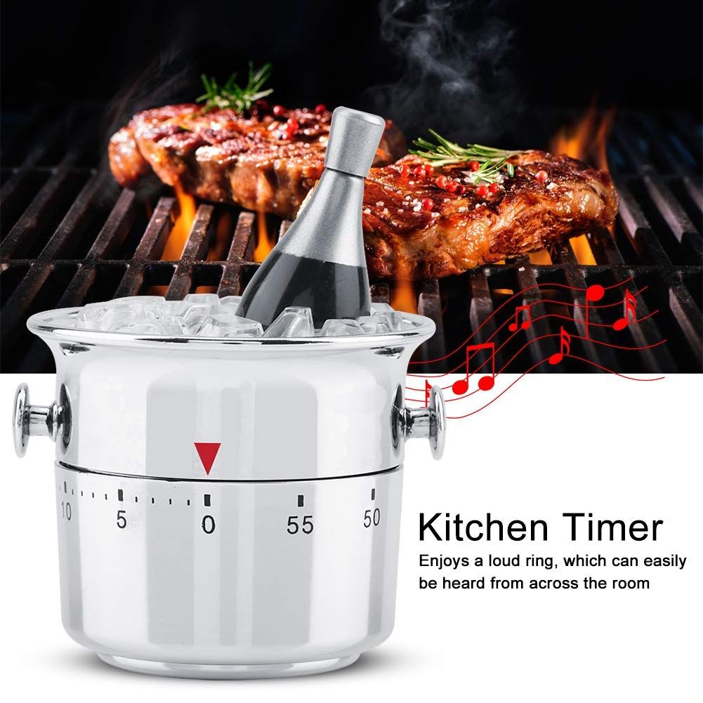 Kitchen Timer, 60 Minutes Ice Bucket Shaped Stainless Steel Mechanical Wind-Up Timer Time Reminder for Kitchen Baking, Offices