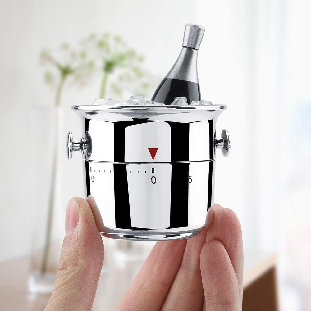 Kitchen Timer, 60 Minutes Ice Bucket Shaped Stainless Steel Mechanical Wind-Up Timer Time Reminder for Kitchen Baking, Offices