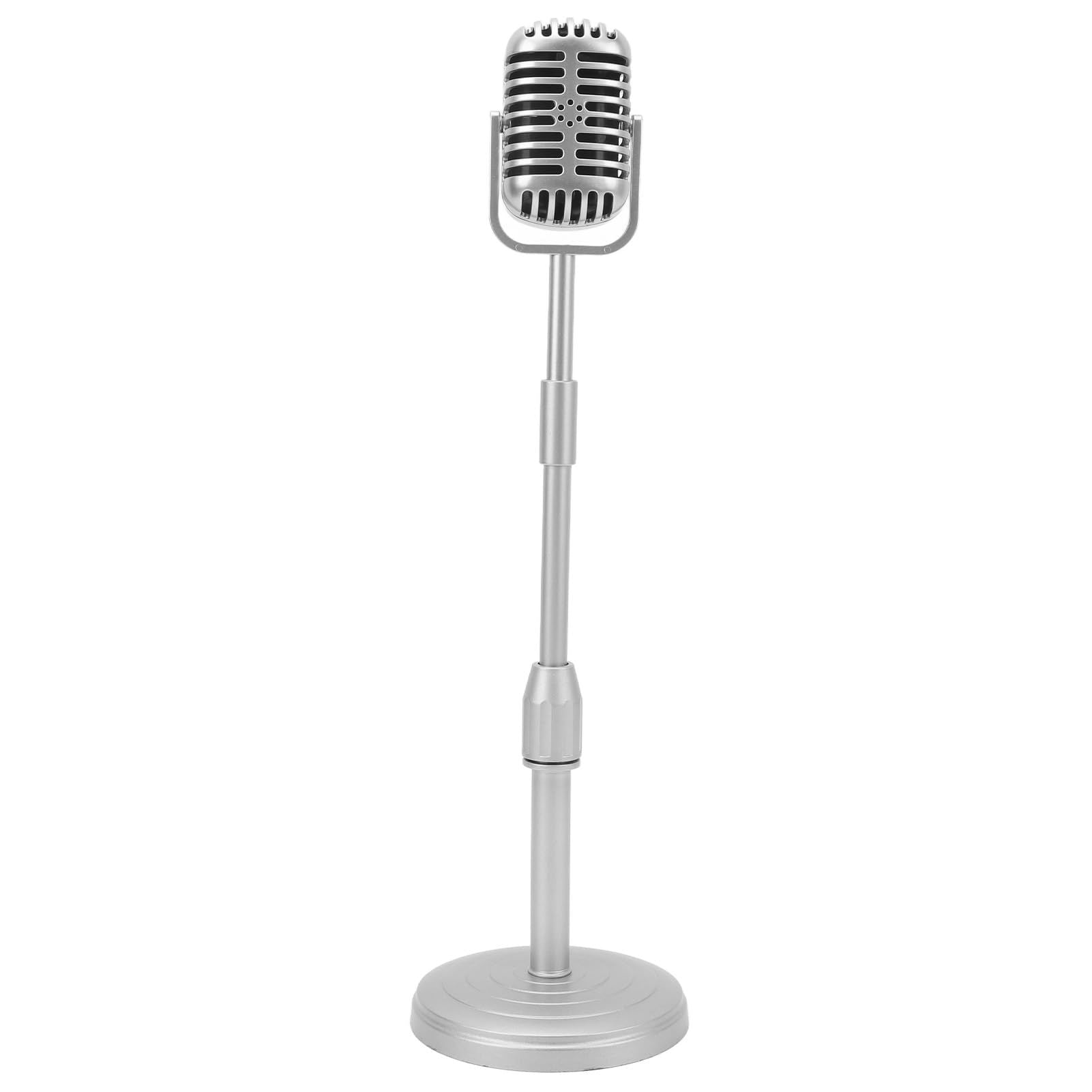 Retro desktop microphone prop model with adjustable stand, classic retro style microphone prop decoration