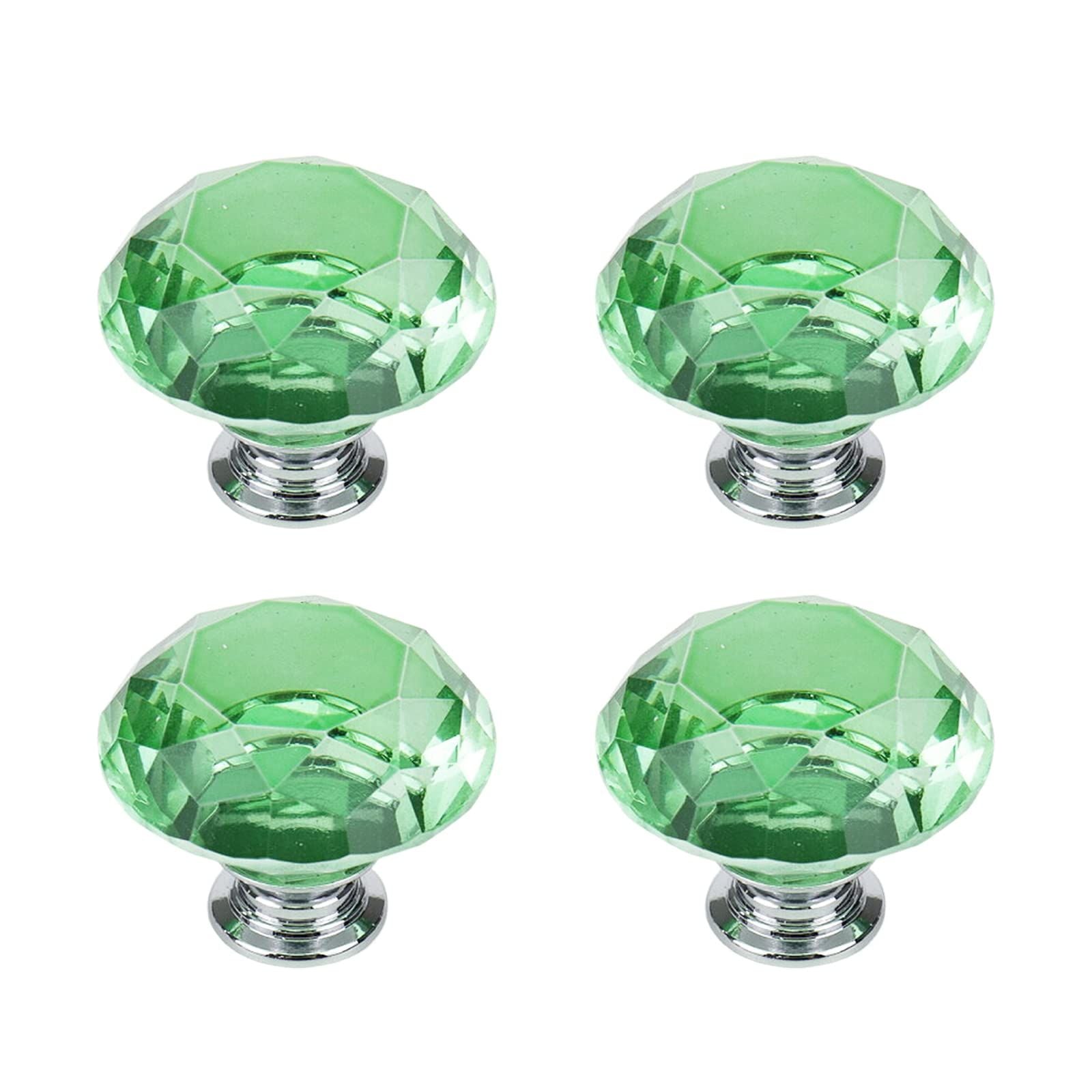 12 Pcs 30mm Diamond Shape Crystal Glass Cabinet Knobs with Screws Drawer Knob Pull Handle Used for Kitchen, Dresser, Door, （Green）