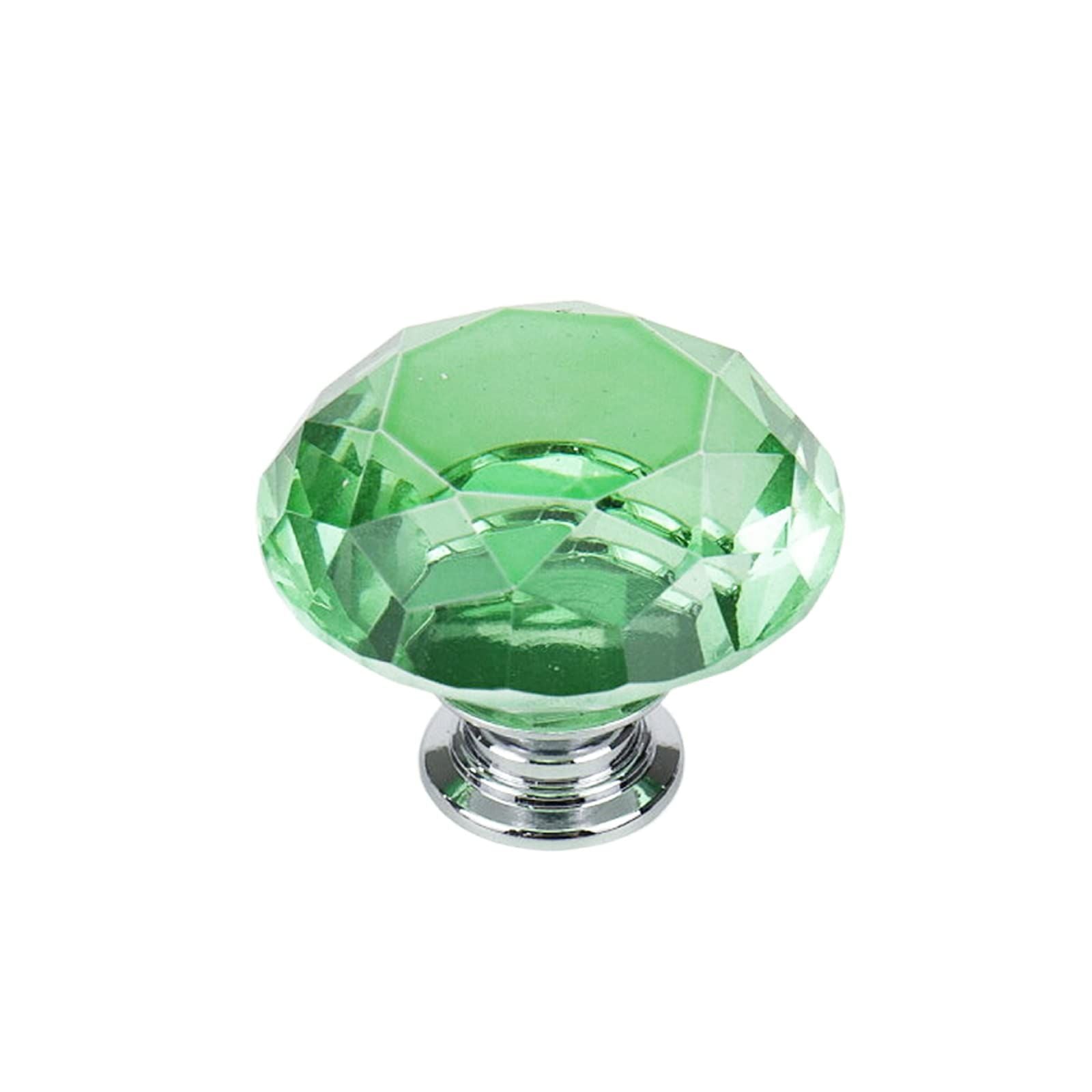 12 Pcs 30mm Diamond Shape Crystal Glass Cabinet Knobs with Screws Drawer Knob Pull Handle Used for Kitchen, Dresser, Door, （Green）