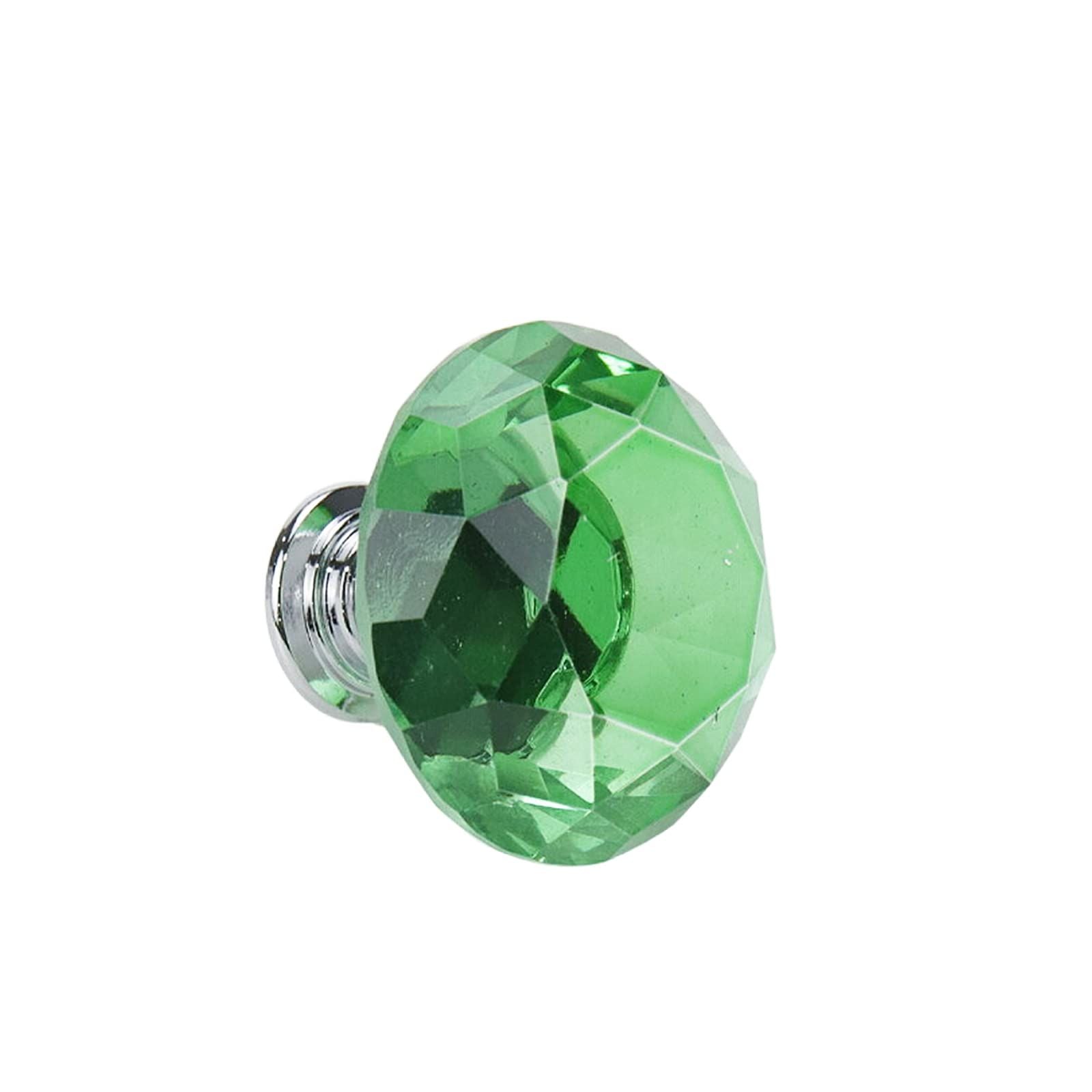 12 Pcs 30mm Diamond Shape Crystal Glass Cabinet Knobs with Screws Drawer Knob Pull Handle Used for Kitchen, Dresser, Door, （Green）