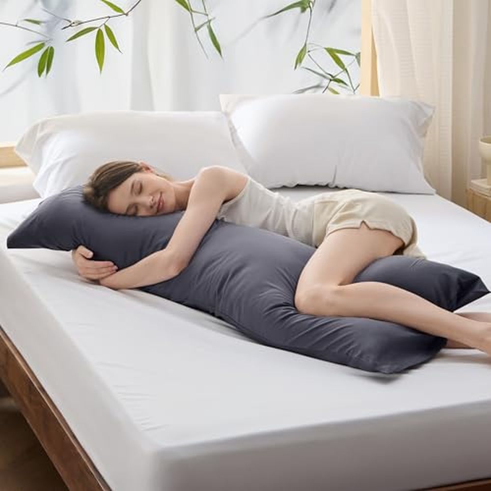Body Pillow Cover,Long Cooling Pillow Cases for Hot Sleepers,Rayon Derived from Bamboo Cool Pillowcase,Breathable & Soft Body Pillow Case Cover with Envelope Closure,Grey,20x54 Inches