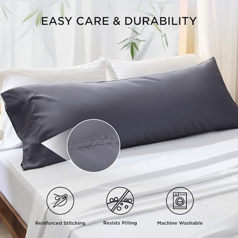 Body Pillow Cover,Long Cooling Pillow Cases for Hot Sleepers,Rayon Derived from Bamboo Cool Pillowcase,Breathable & Soft Body Pillow Case Cover with Envelope Closure,Grey,20x54 Inches