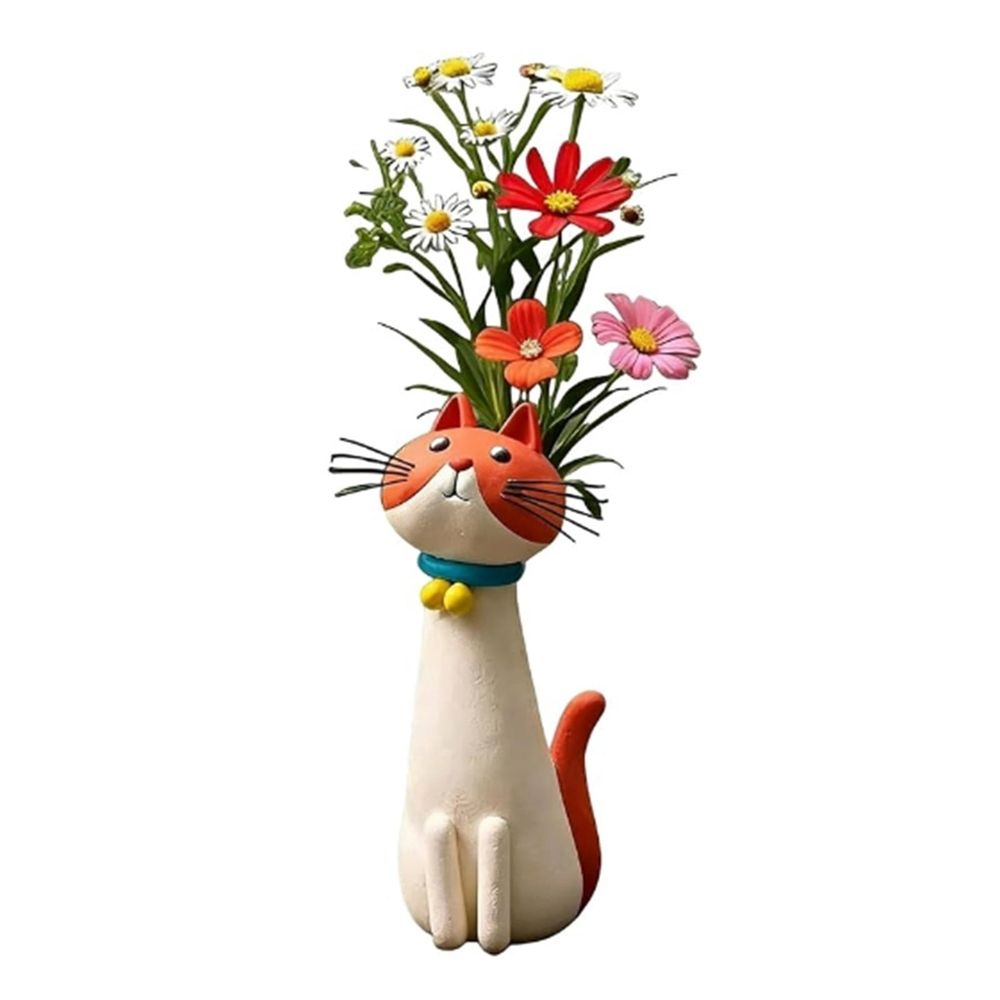 Flower Vases for Centerpieces,Handcrafted Quirky Cat Vase, Cat Flower Vase, Funny Kitty Planter for Desk, Shelf, Boho Home Decor, Unique Gift for Cats Lovers,Flower Vases for Bouquet,Orange