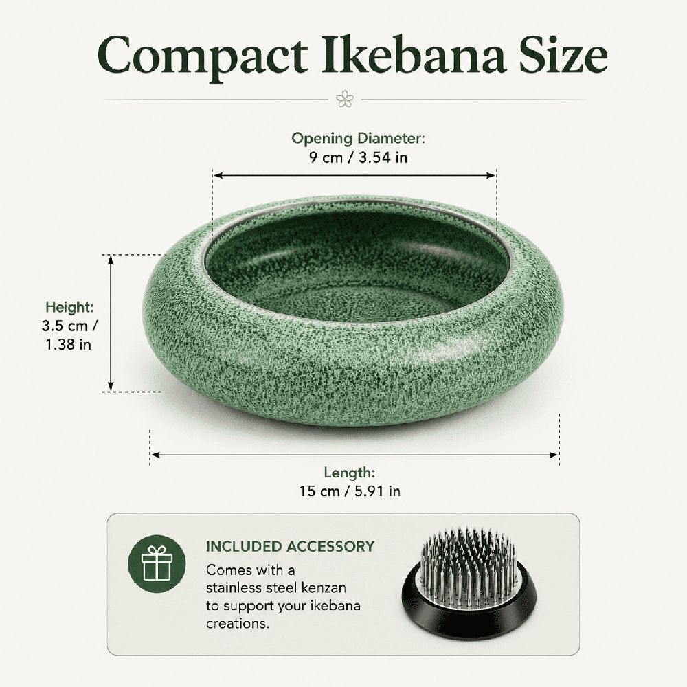 Flower Frog Vase Kit with Kenzan - Ceramic Ikebana Vase for Flower Arrangement, Water Drop Design Bowl, Japanese Style Floral Holder for Home Decor